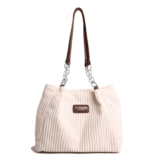 Large Capacity Corduroy Chain Underarm Tote Bag For Women
