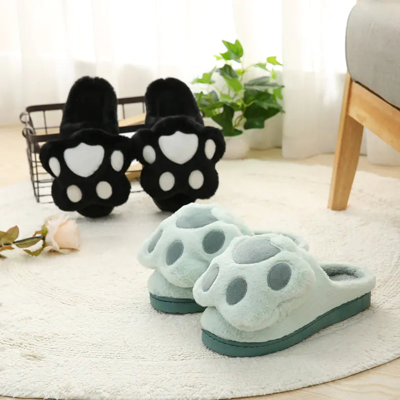 Fluffy Bear Paw Cotton Slippers