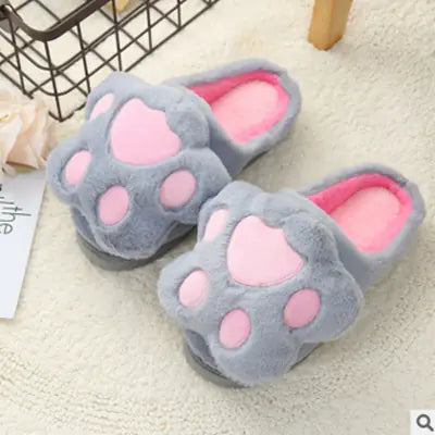 Fluffy Bear Paw Cotton Slippers