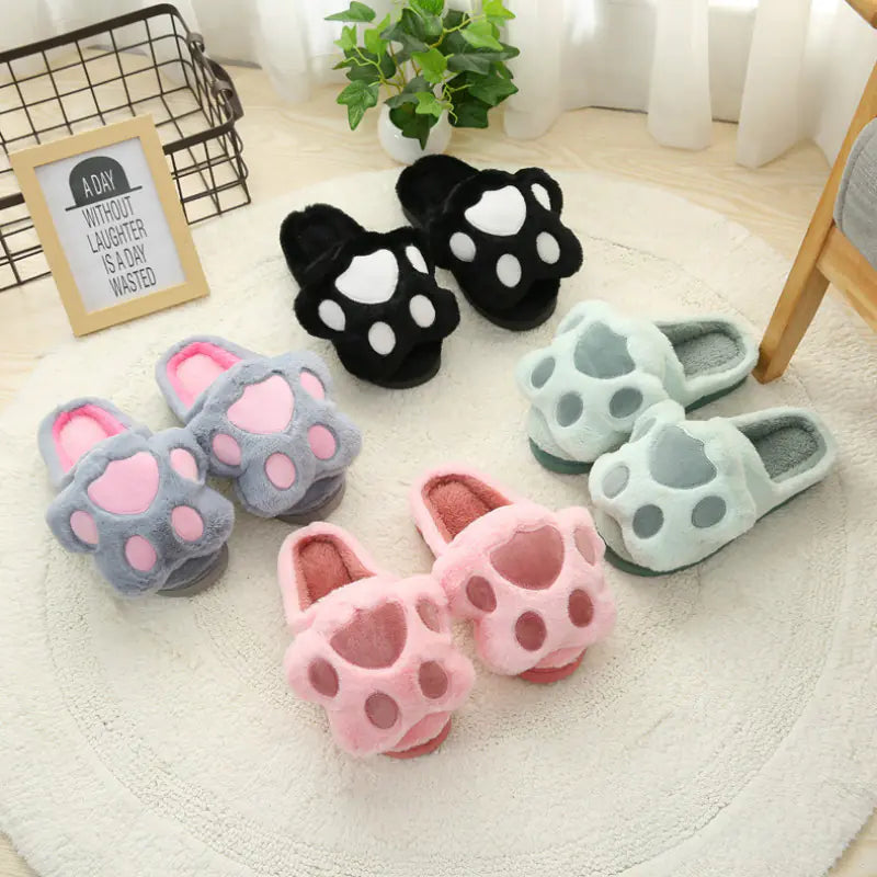 Fluffy Bear Paw Cotton Slippers