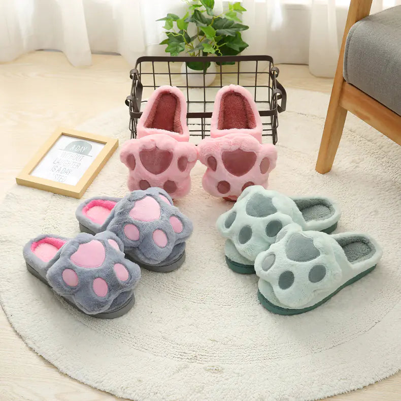 Fluffy Bear Paw Cotton Slippers