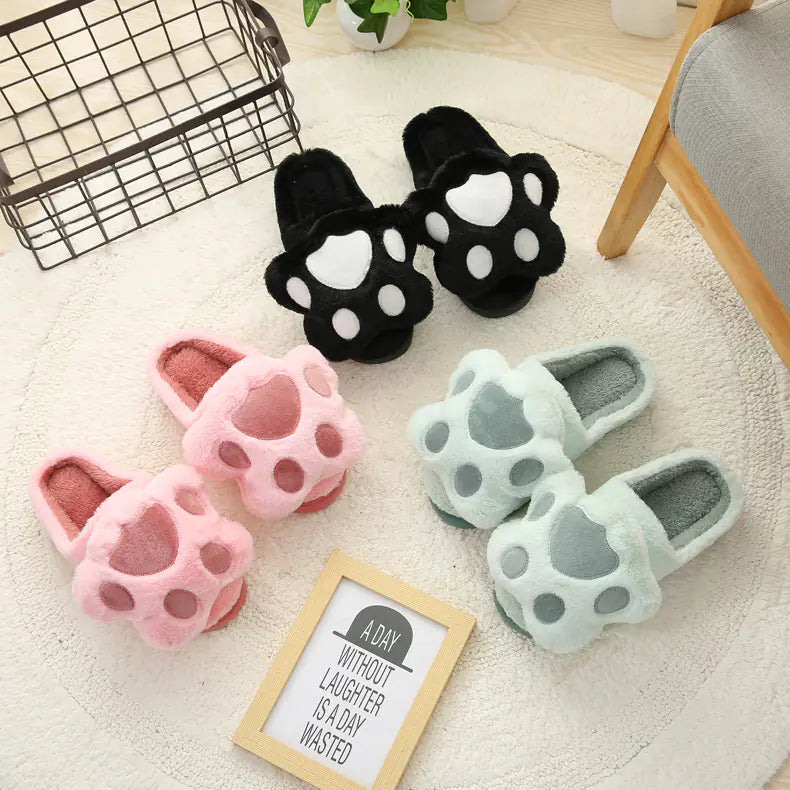 Fluffy Bear Paw Cotton Slippers