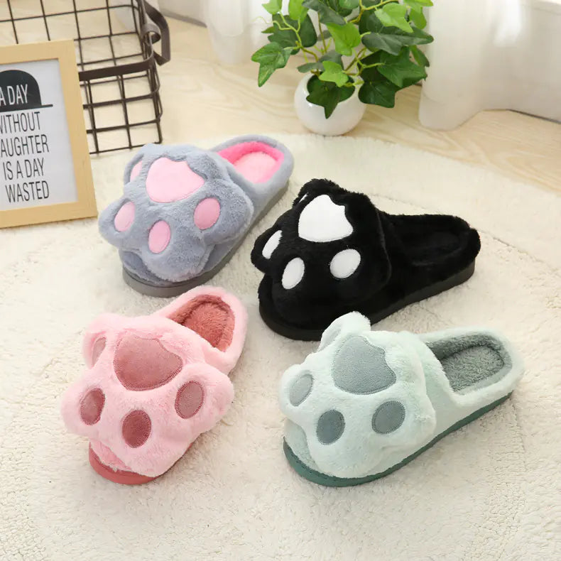 Fluffy Bear Paw Cotton Slippers