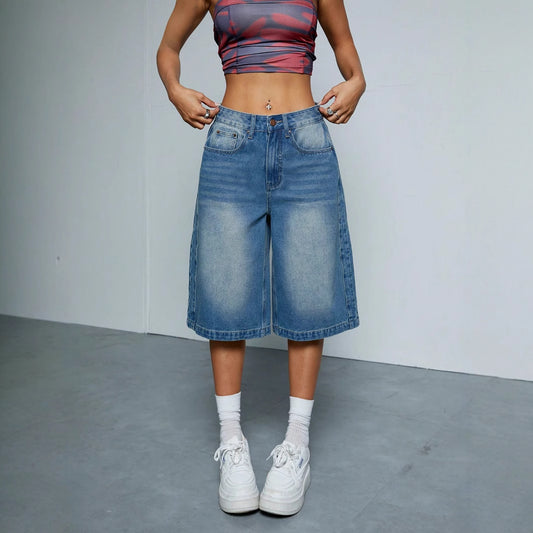 Straight-leg Denim Loose All-matching Wide Leg Shorts